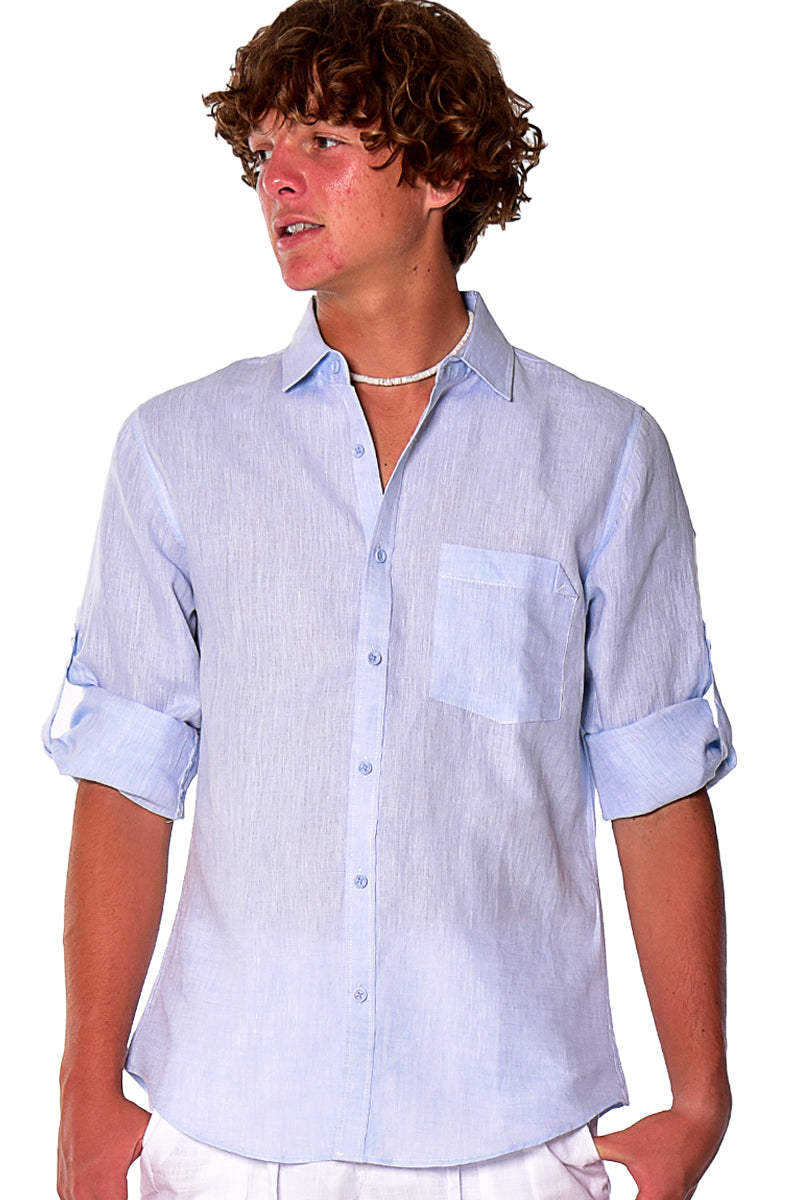 Bohio Mens Classic Soft Linen Long Sleeve Roll- up Shirt - In (5) Colors - MLS1358 - Casual Tropical Wear