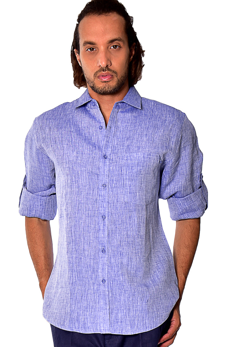 Bohio Mens Classic Soft Linen Long Sleeve Roll- up Shirt - In (5) Colors - MLS1358 - Casual Tropical Wear