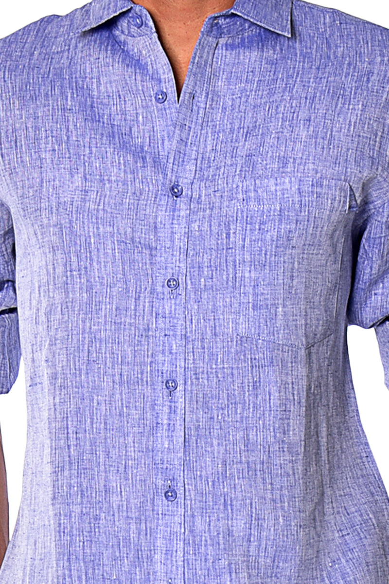 Bohio Mens Classic Soft Linen Long Sleeve Roll- up Shirt - In (5) Colors - MLS1358 - Casual Tropical Wear
