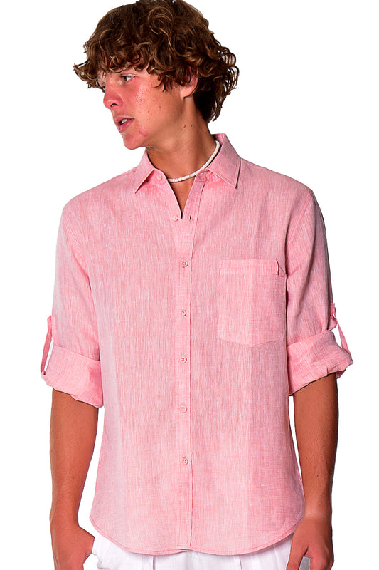 Bohio Mens Classic Soft Linen Long Sleeve Roll- up Shirt - In (5) Colors - MLS1358 - Casual Tropical Wear