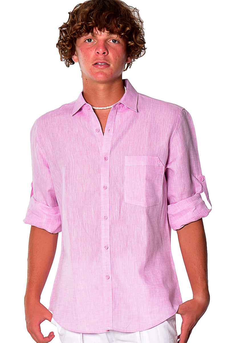 Bohio Mens Classic Soft Linen Long Sleeve Roll- up Shirt - In (5) Colors - MLS1358 - Casual Tropical Wear