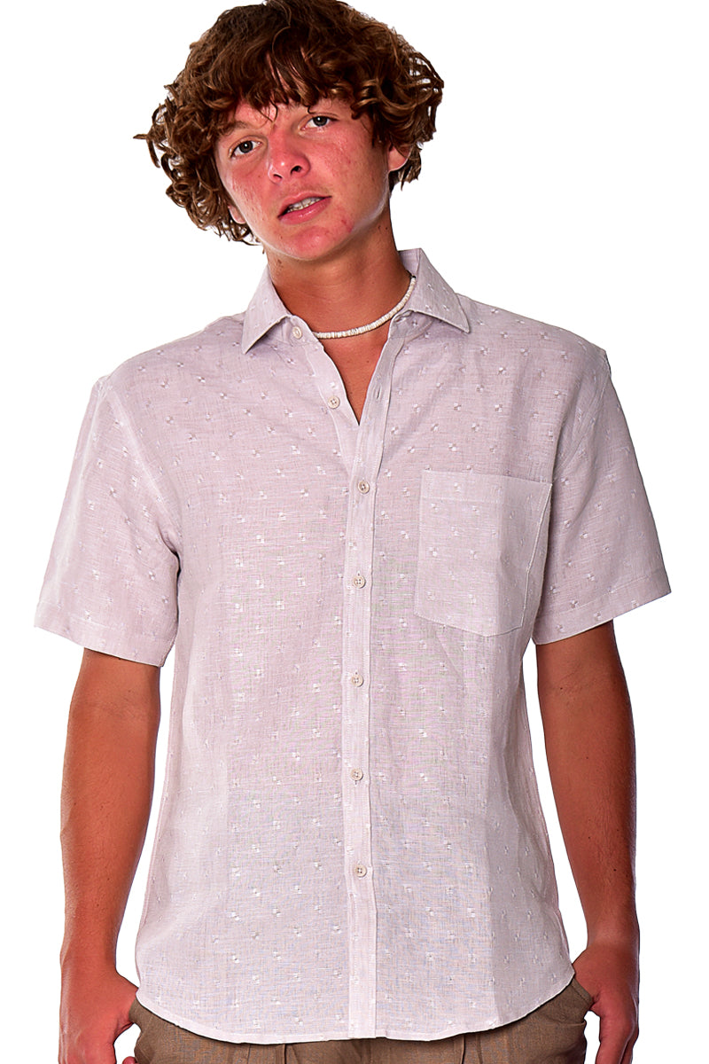 Bohio Mens 100% Linen Jacquard Shirt Button Down Pocket in