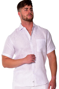 Bohio Mens 100% Linen Jacquard Shirt Button Down ( 1 ) Pocket in (2) Colors (S ~ 3XL) MLS2039