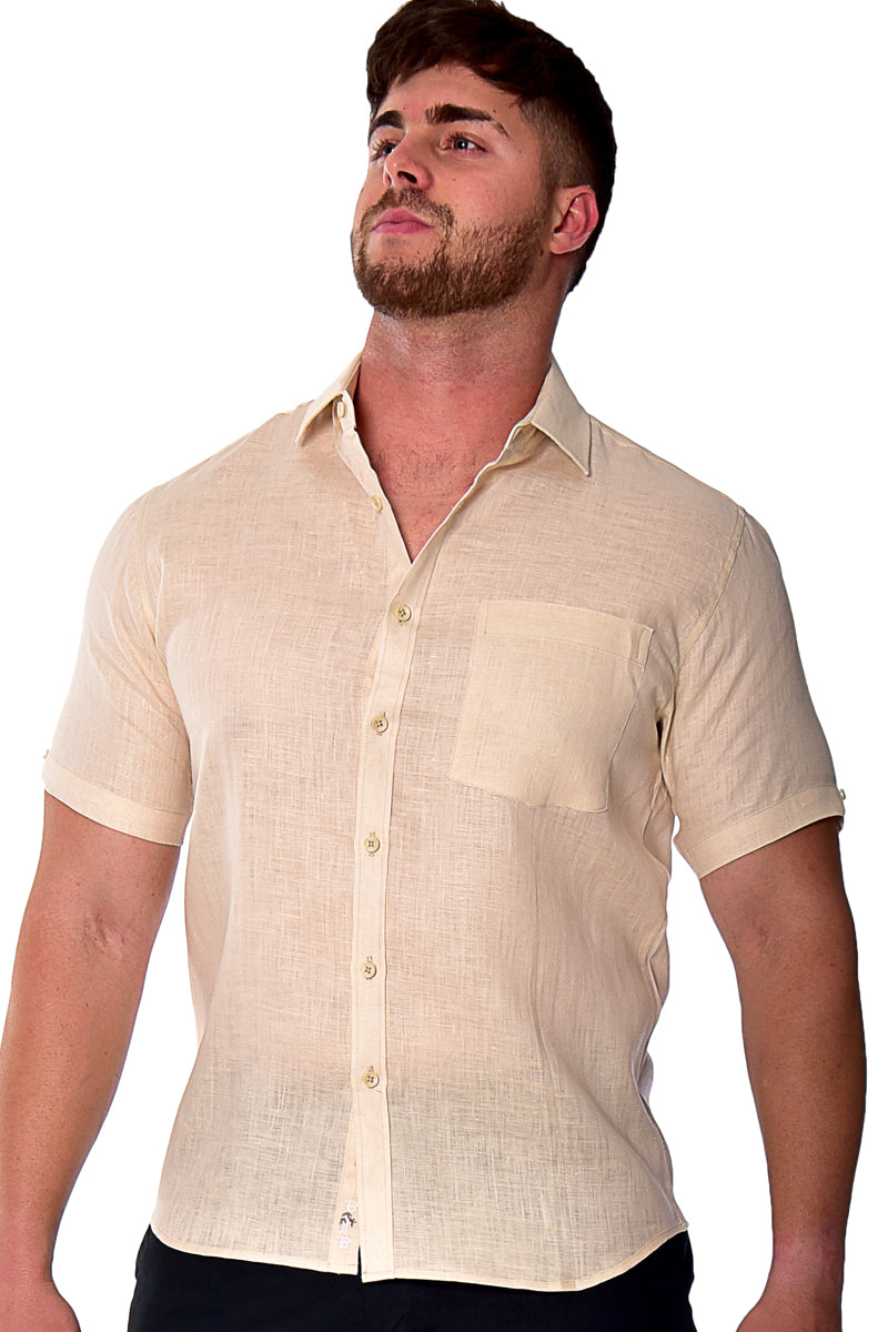 Bohio Mens 100% Linen Casual Short Sleeve Button-up Shirt in (3) Colors-MLS2042 - Casual Tropical Wear