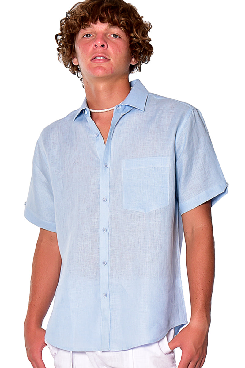 Bohio Mens 100% Linen Casual Short Sleeve Button-up Shirt in (3) Colors-MLS2042 - Casual Tropical Wear