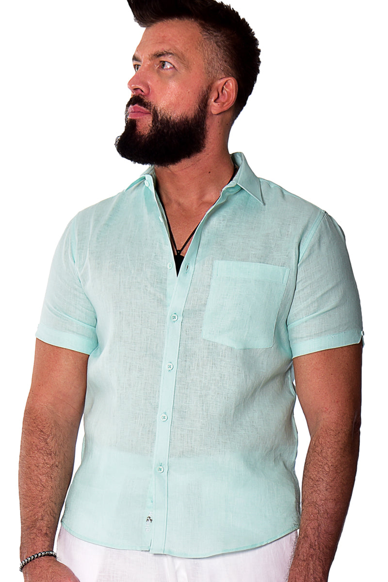 Bohio Mens 100% Linen Casual Short Sleeve Button-up Shirt in (3) Colors-MLS2042 - Casual Tropical Wear