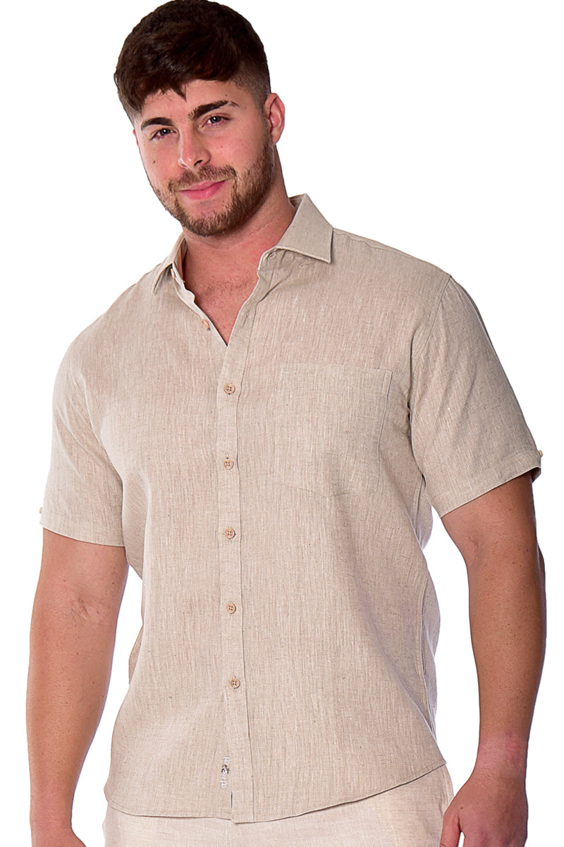 Bohio Mens 100% Linen Casual Short Sleeve Button-up Shirt in (3) Colors-MLS2042 - Casual Tropical Wear