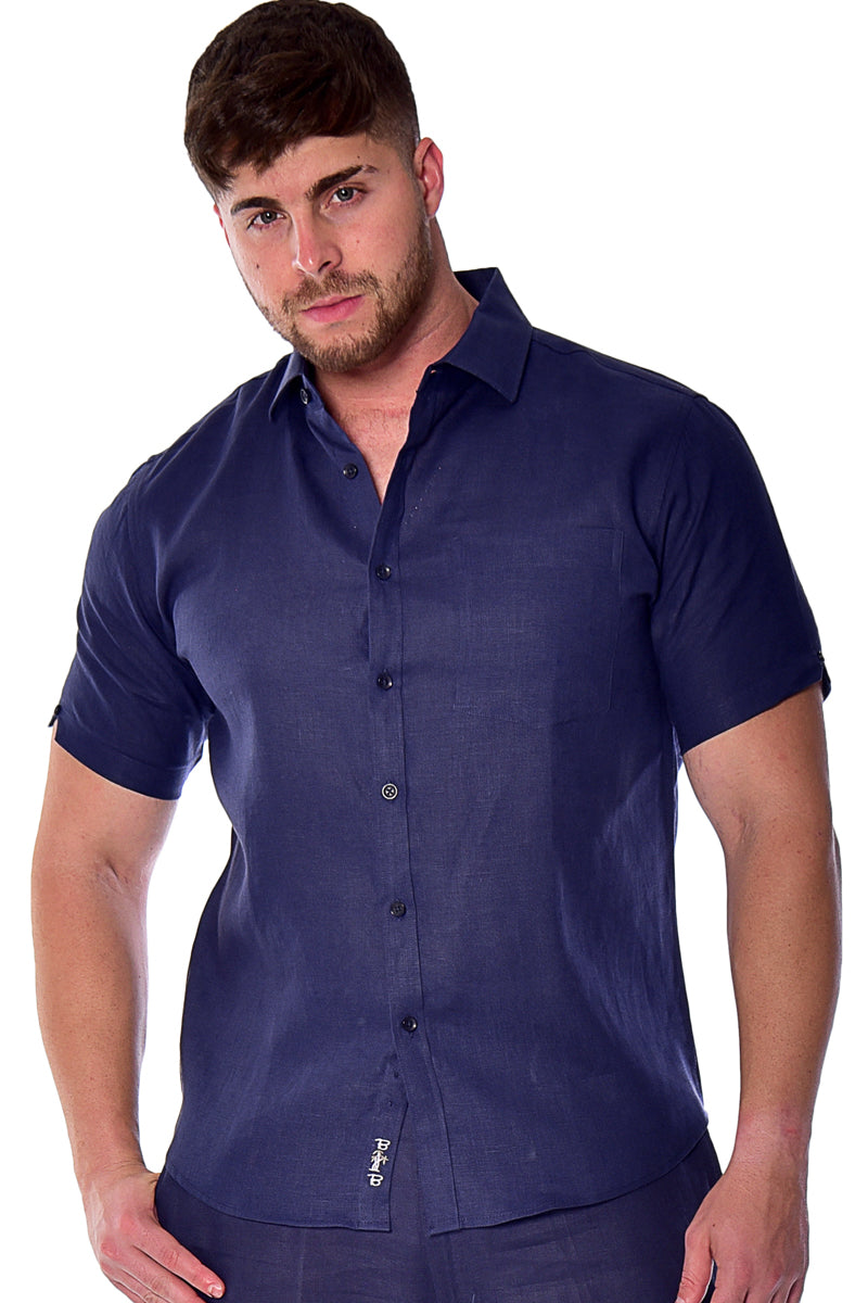 Bohio Mens 100% Linen Casual Short Sleeve Button-up Shirt in (3) Colors-MLS2042 - Casual Tropical Wear
