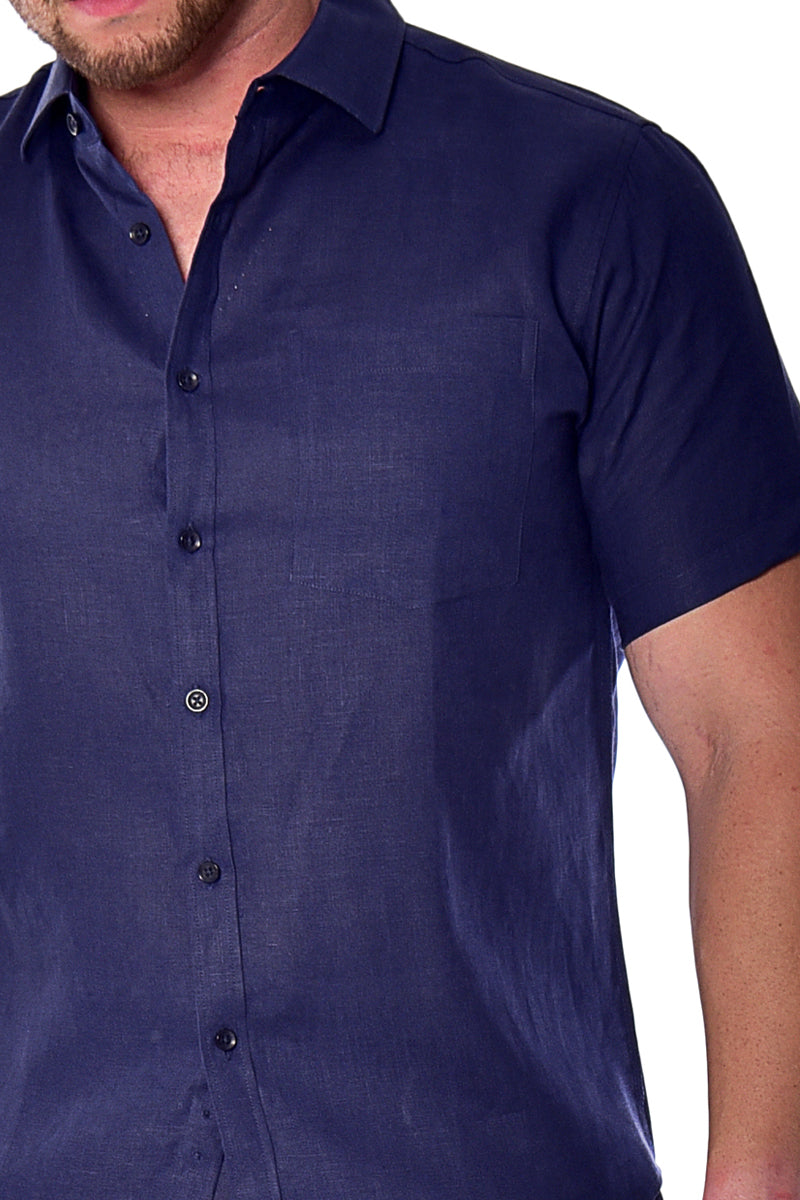 Bohio Mens 100% Linen Casual Short Sleeve Button-up Shirt in (3) Colors-MLS2042 - Casual Tropical Wear