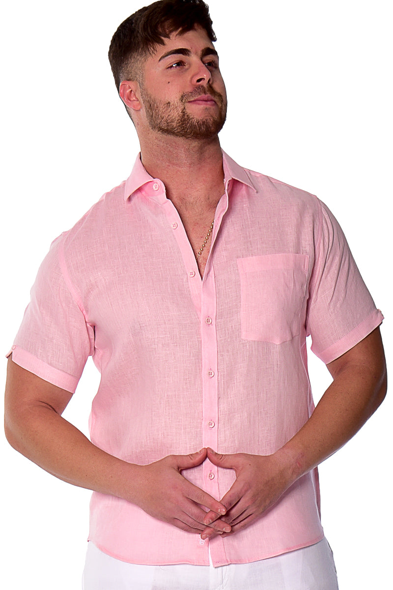 Bohio Mens 100% Linen Casual Short Sleeve Button-up Shirt in (3) Colors-MLS2042 - Casual Tropical Wear