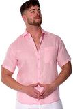 Bohio Mens 100% Linen Casual Short Sleeve Button-up Shirt in (12) Colors-MLS2042