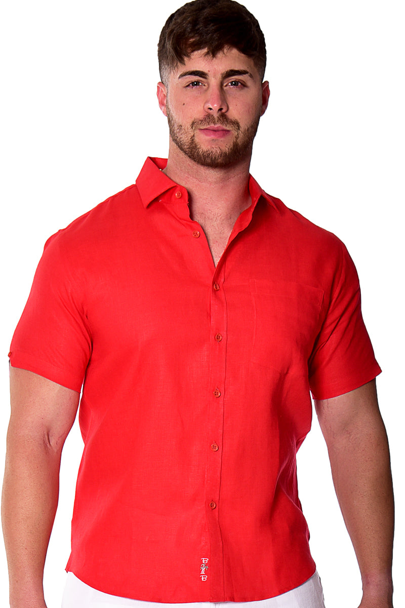 Bohio Mens 100% Linen Casual Short Sleeve Button-up Shirt in (3) Colors-MLS2042 - Casual Tropical Wear