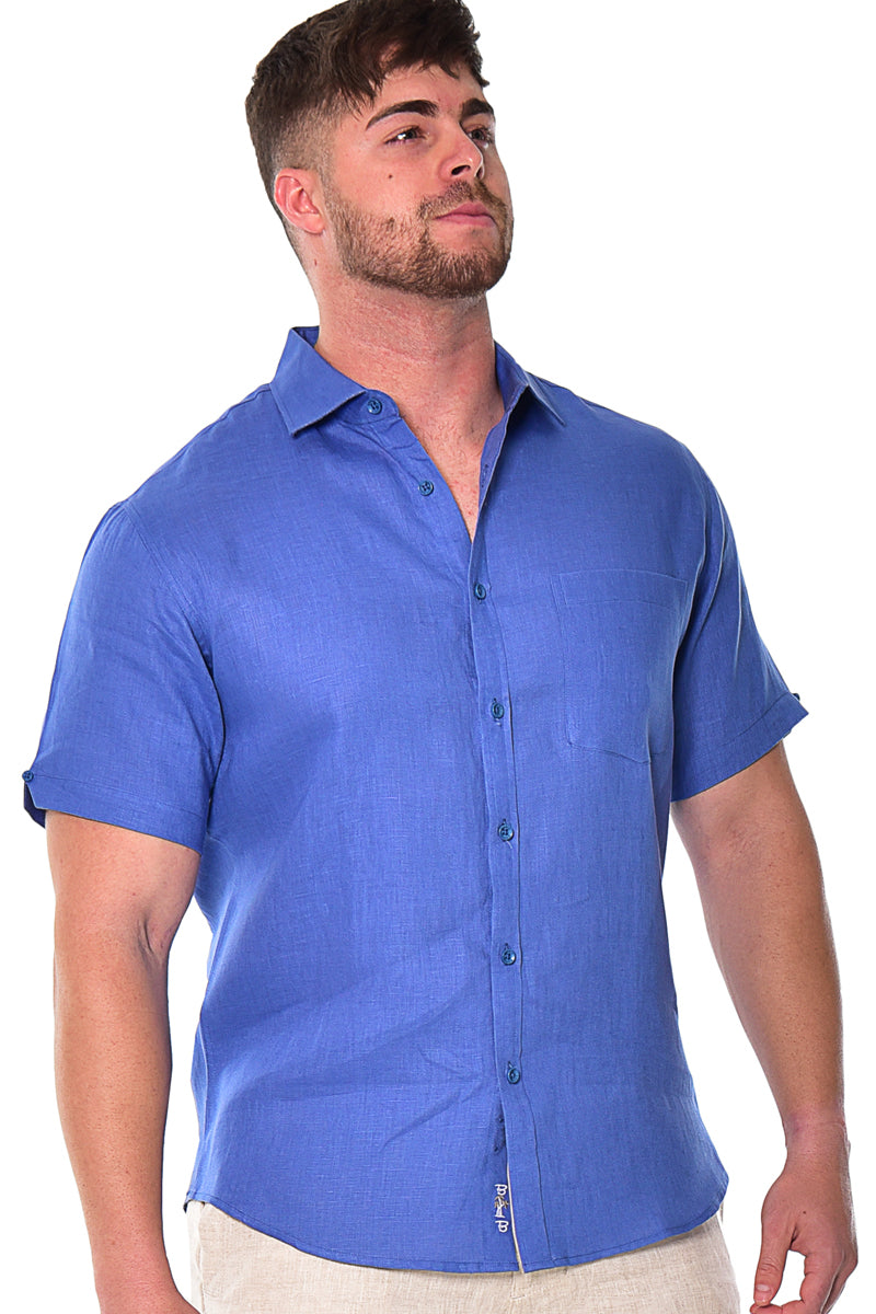 Bohio Mens 100% Linen Casual Short Sleeve Button-up Shirt in (3) Colors-MLS2042 - Casual Tropical Wear