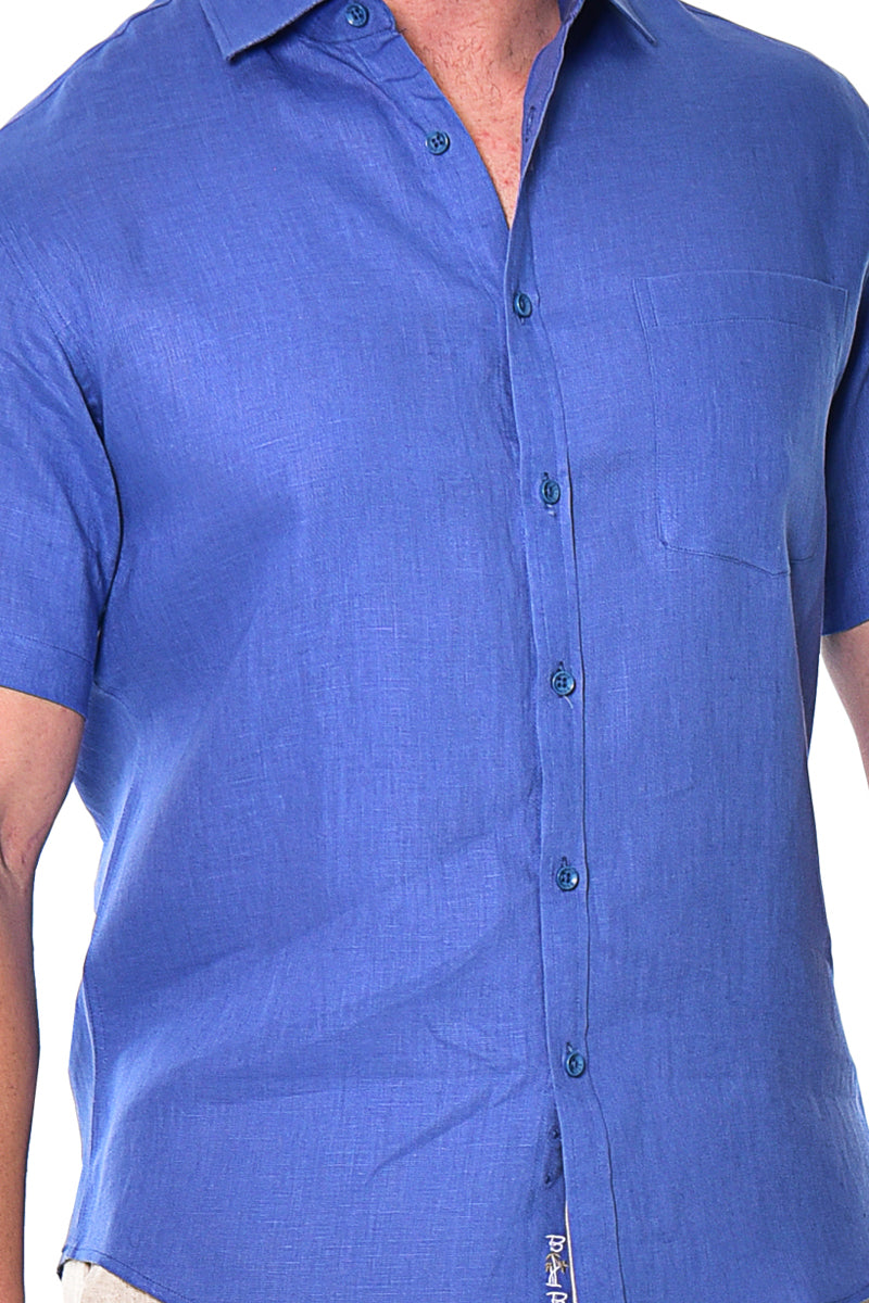 Bohio Mens 100% Linen Casual Short Sleeve Button-up Shirt in (3) Colors-MLS2042 - Casual Tropical Wear