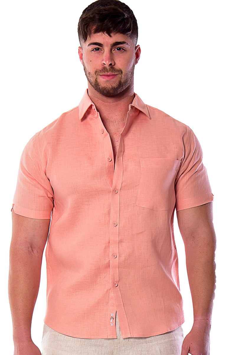 Bohio Mens 100% Linen Casual Short Sleeve Button-up Shirt in (3) Colors-MLS2042 - Casual Tropical Wear