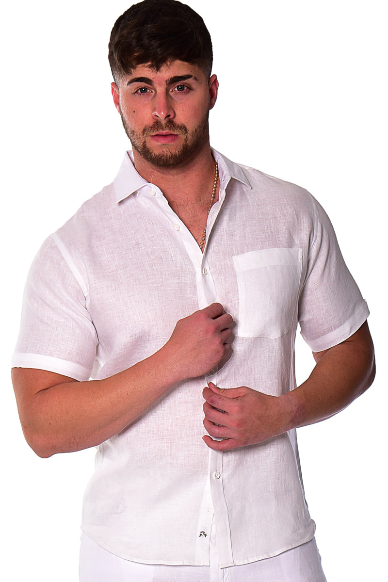 Bohio Mens 100% Linen Casual Short Sleeve Button-up Shirt in (3) Colors-MLS2042 - Casual Tropical Wear