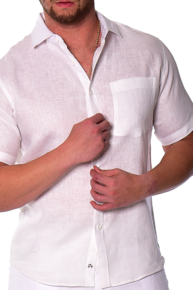 Bohio Mens 100% Linen Casual Short Sleeve Button-up Shirt in (3) Colors-MLS2042 - Casual Tropical Wear