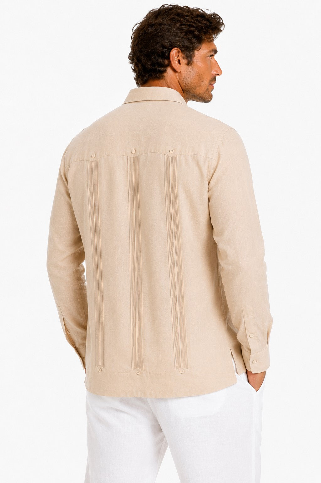 BOHIO Men’s 100% Irish Linen Guayabera Shirt – Luxury Long Sleeve Cuban Shirt for Resort & Wedding Wear - MLS401