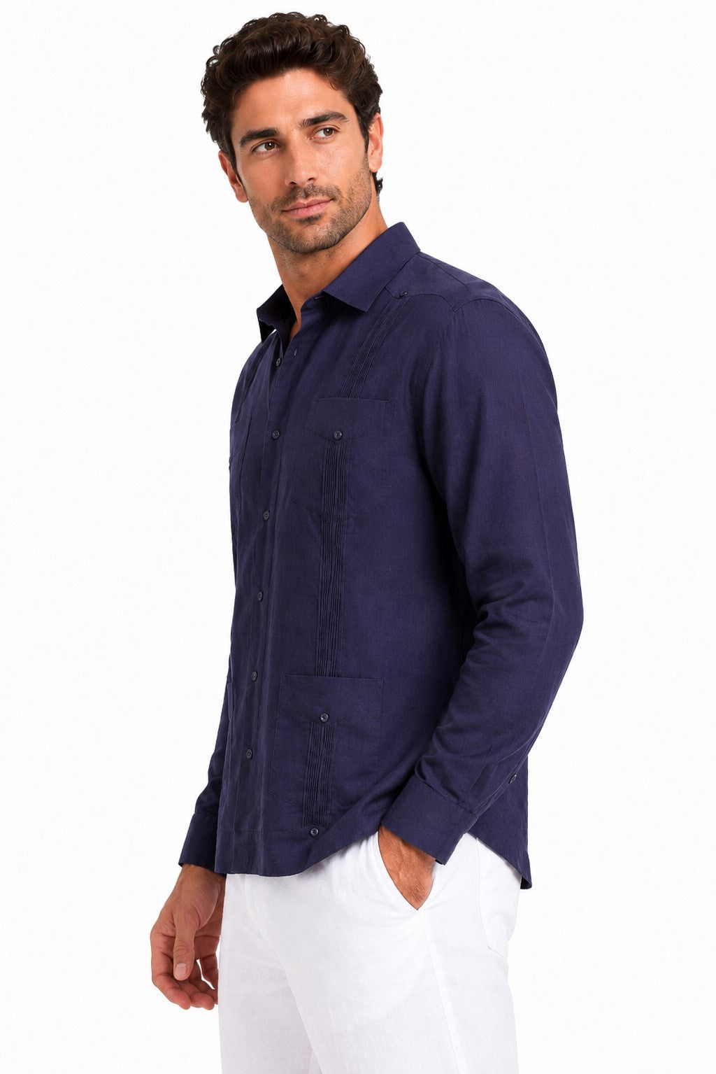 BOHIO Men’s 100% Irish Linen Guayabera Shirt – Luxury Long Sleeve Cuban Shirt for Resort & Wedding Wear - MLS401