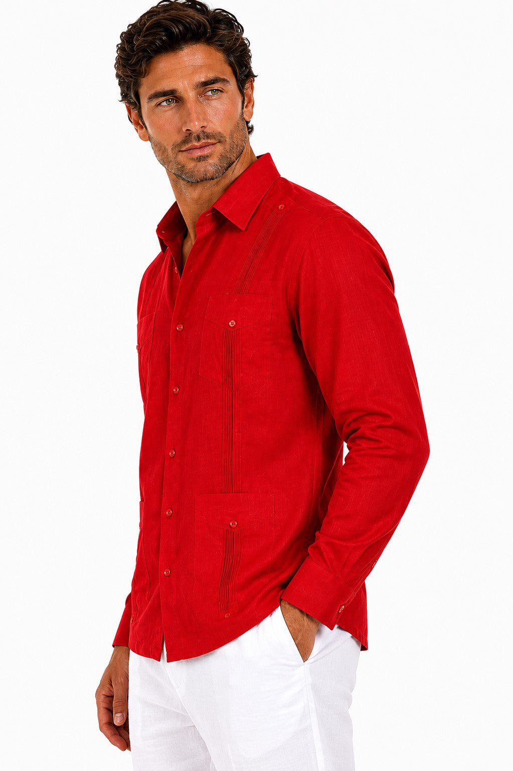 BOHIO Men’s 100% Irish Linen Guayabera Shirt – Luxury Long Sleeve Cuban Shirt for Resort & Wedding Wear - MLS401