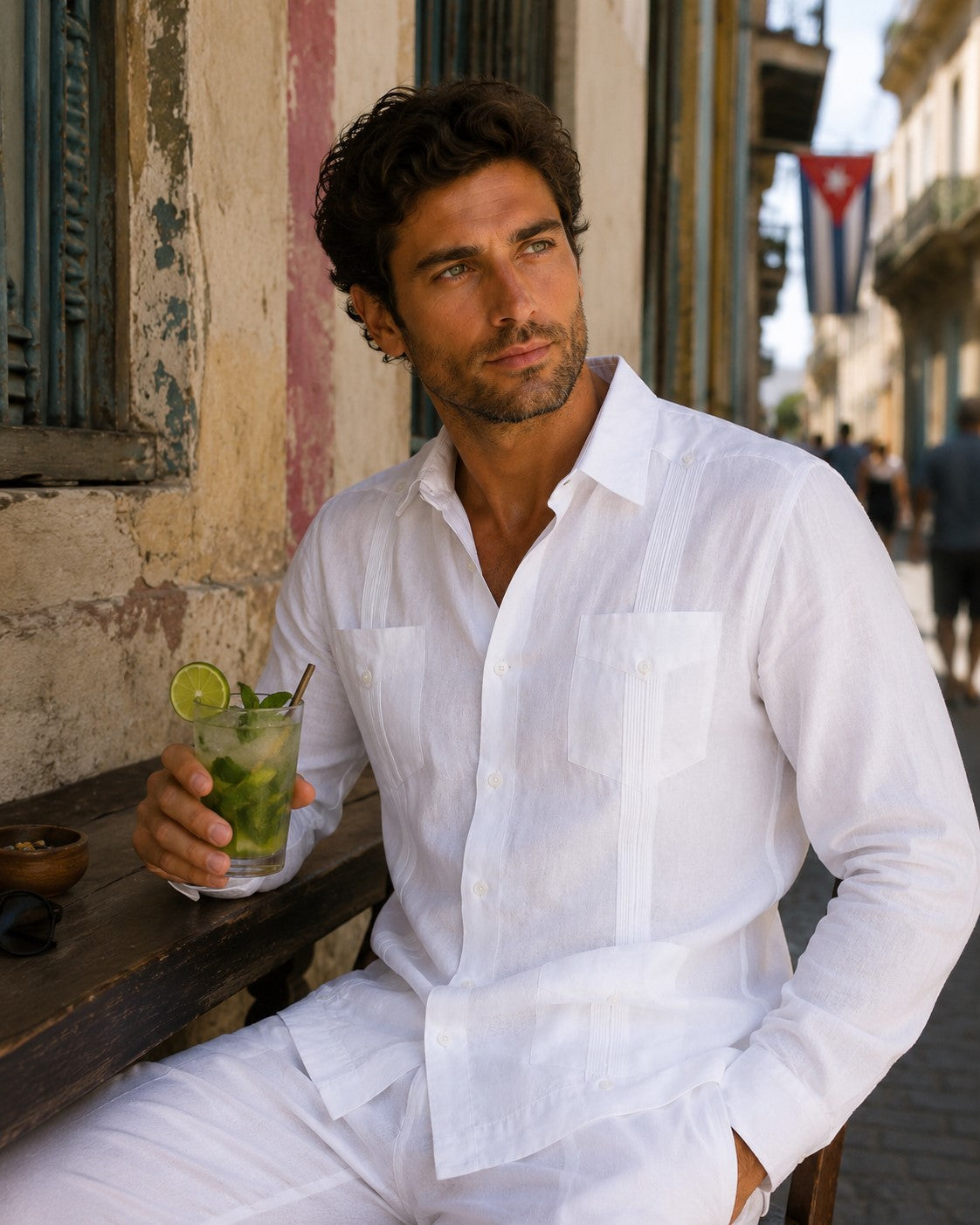 BOHIO Men’s 100% Irish Linen Guayabera Shirt – Luxury Long Sleeve Cuban Shirt for Resort & Wedding Wear - MLS401