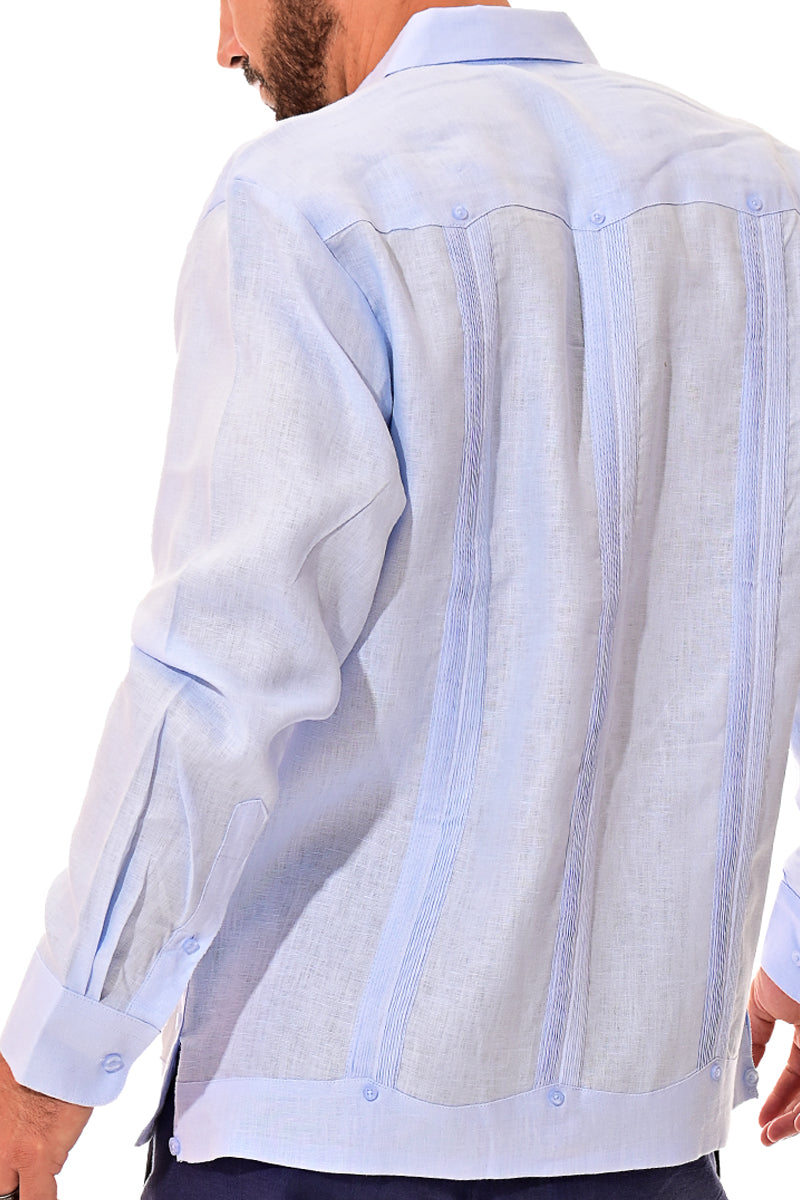 Mens 100% Soft Linen Guayabera L/S Shirt for Men- Traditional 4-Pocket in (5) Colors - MLS401 - Casual Tropical Wear