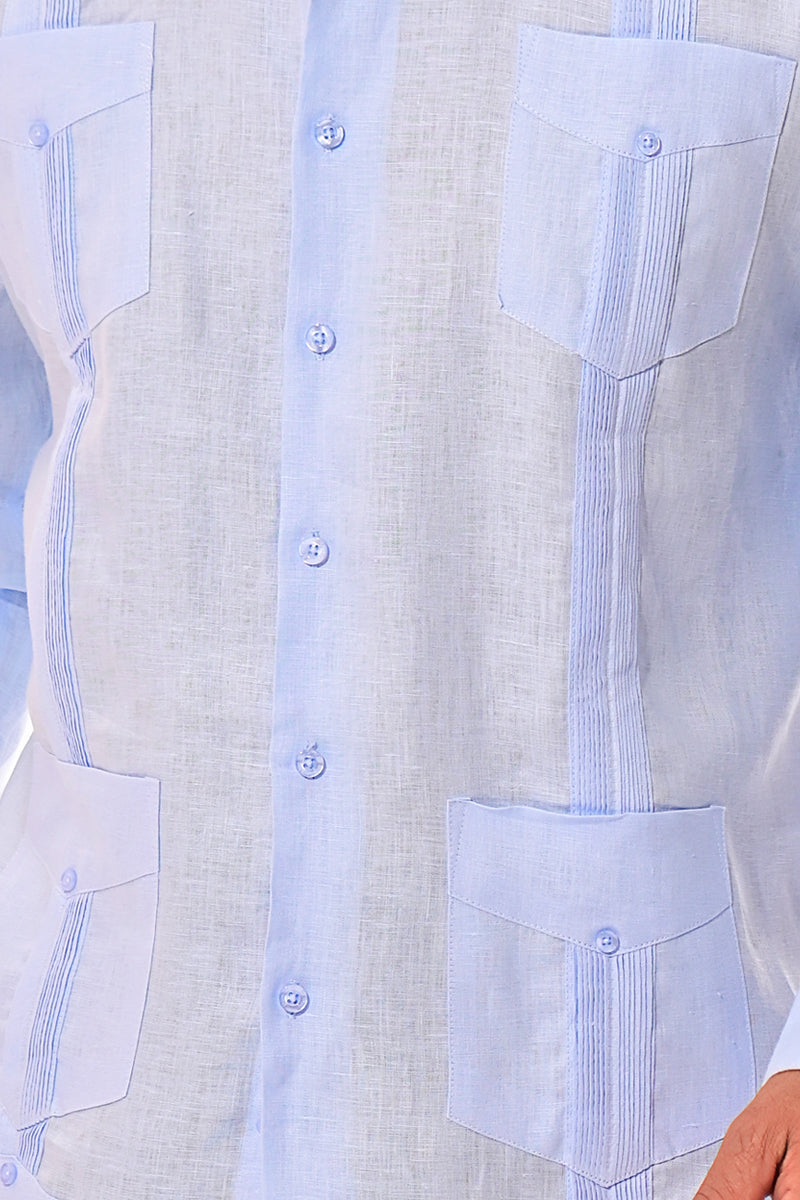 Mens 100% Soft Linen Guayabera L/S Shirt for Men- Traditional 4-Pocket in (5) Colors - MLS401 - Casual Tropical Wear