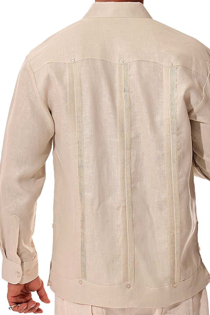 Mens 100% Soft Linen Guayabera L/S Shirt for Men- Traditional 4-Pocket in (5) Colors - MLS401 - Casual Tropical Wear