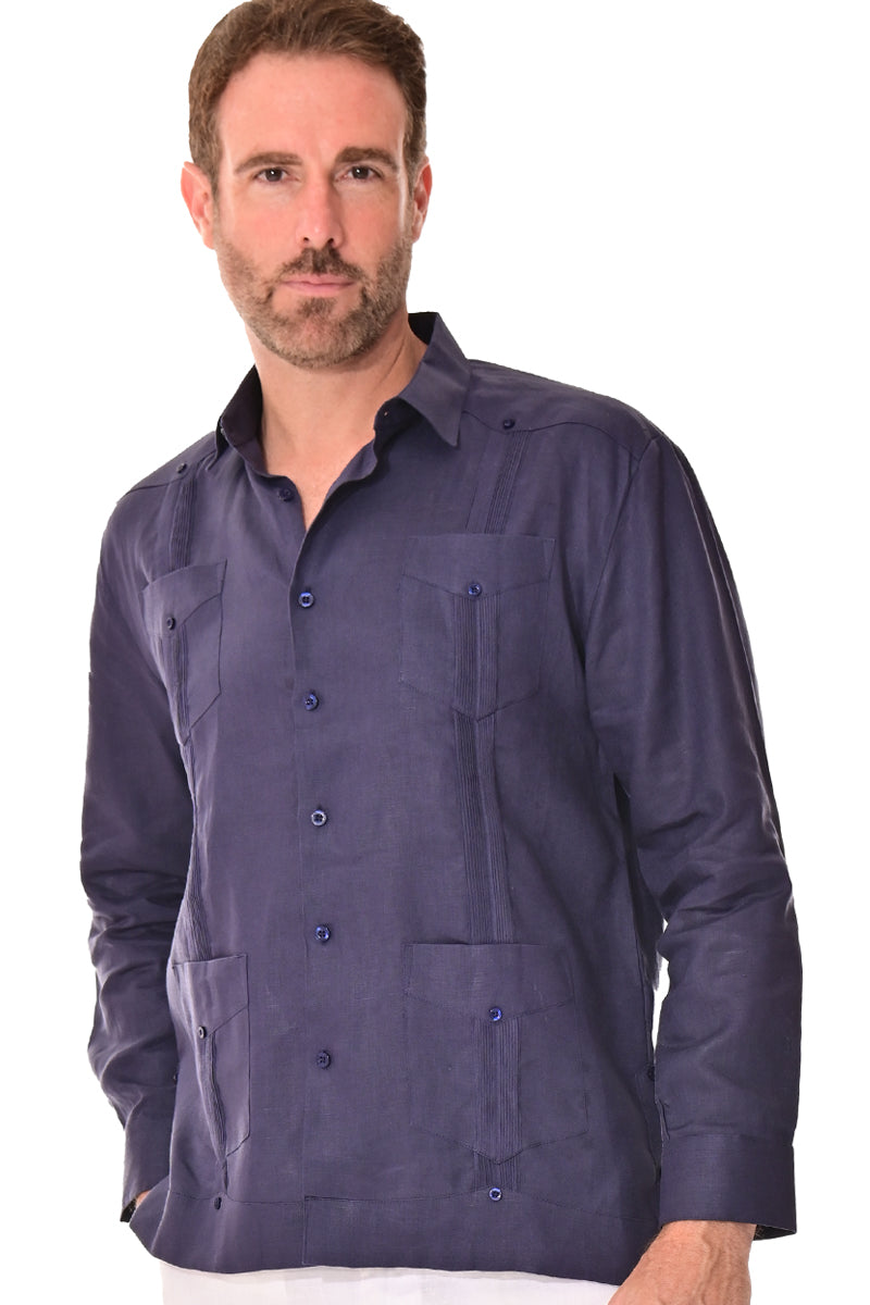Mens 100% Soft Linen Guayabera L/S Shirt for Men- Traditional 4-Pocket in (5) Colors - MLS401 - Casual Tropical Wear