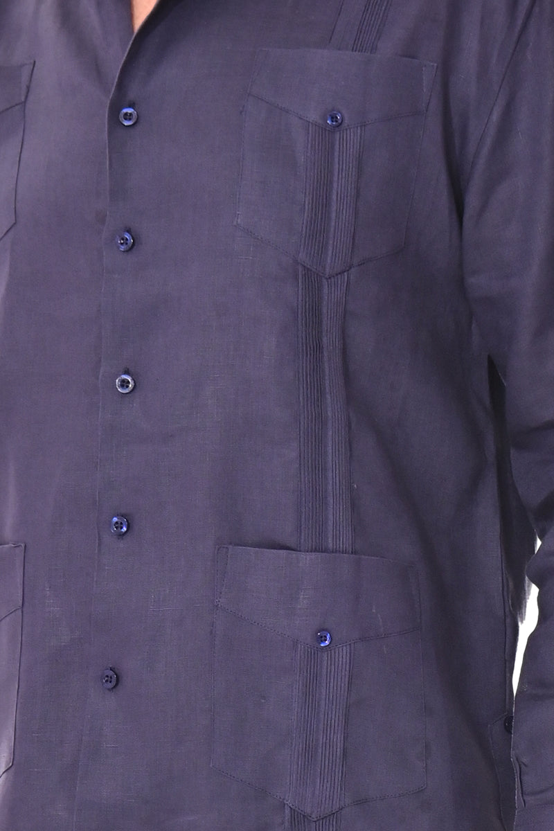 Mens 100% Soft Linen Guayabera L/S Shirt for Men- Traditional 4-Pocket in (5) Colors - MLS401 - Casual Tropical Wear