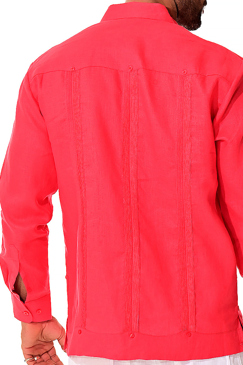 Mens 100% Soft Linen Guayabera L/S Shirt for Men- Traditional 4-Pocket in (5) Colors - MLS401 - Casual Tropical Wear