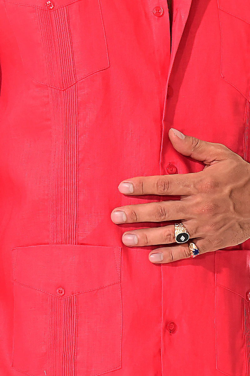 Mens 100% Soft Linen Guayabera L/S Shirt for Men- Traditional 4-Pocket in (5) Colors - MLS401 - Casual Tropical Wear