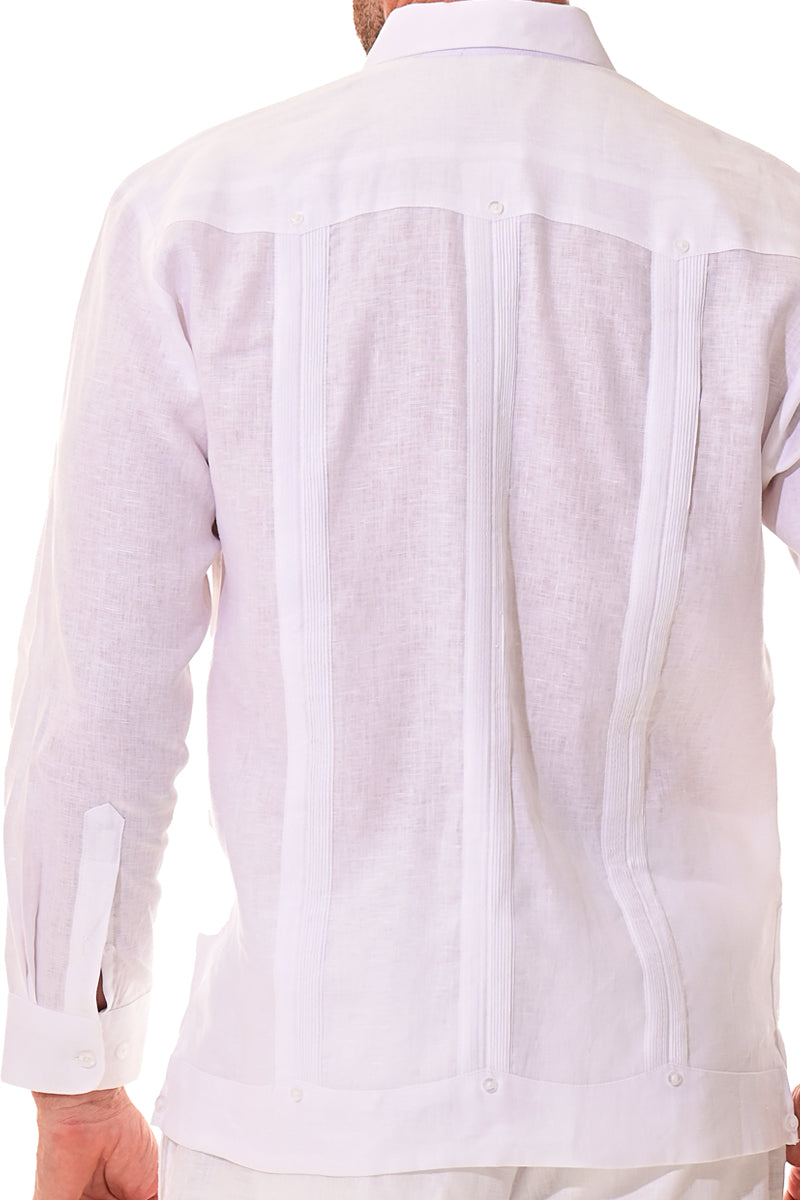 Mens 100% Soft Linen Guayabera L/S Shirt for Men- Traditional 4-Pocket in (5) Colors - MLS401 - Casual Tropical Wear