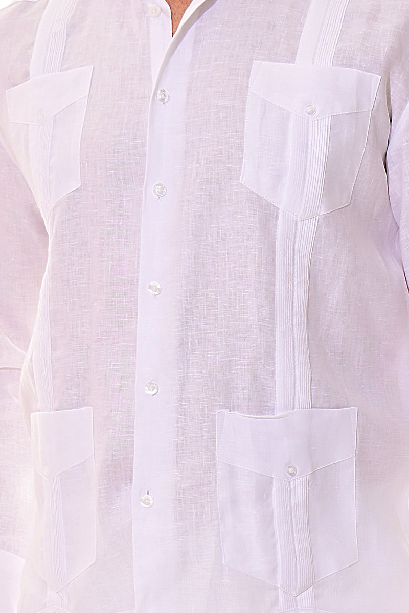 Mens 100% Soft Linen Guayabera L/S Shirt for Men- Traditional 4-Pocket in (5) Colors - MLS401 - Casual Tropical Wear