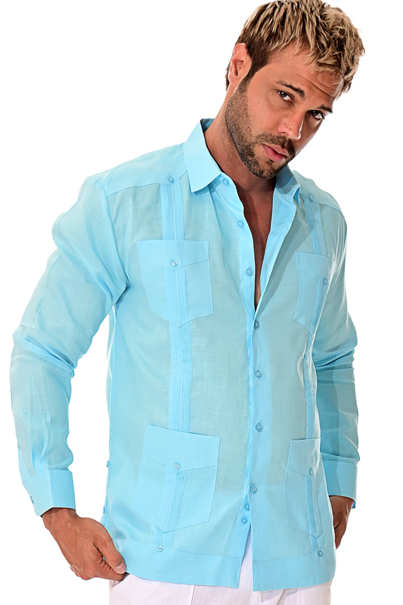 Bohio 100% Linen Traditional Guayabera Shirt for Men's 4 Pocket L/S in (7) Colors -MLS501 - Casual Tropical Wear