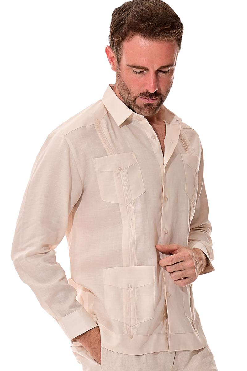 Bohio 100% Linen Traditional Guayabera Shirt for Men's 4 Pocket L/S in (7) Colors -MLS501 - Casual Tropical Wear