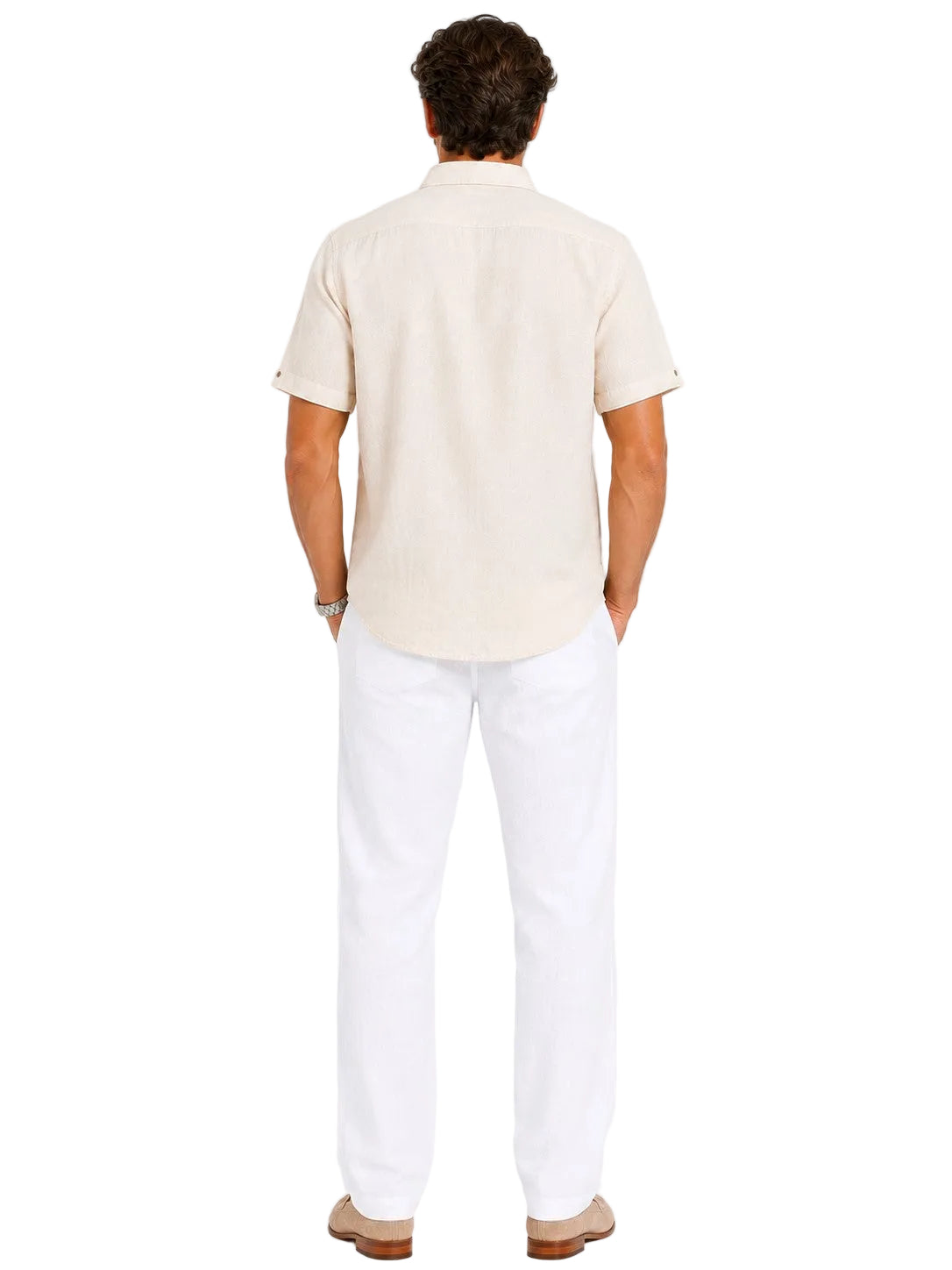 BOHIO Coastal Linen Collection Men's Linen Lyocell Embroidered Resort Shirt | 55% Linen 45% Lyocell - MLSP3923