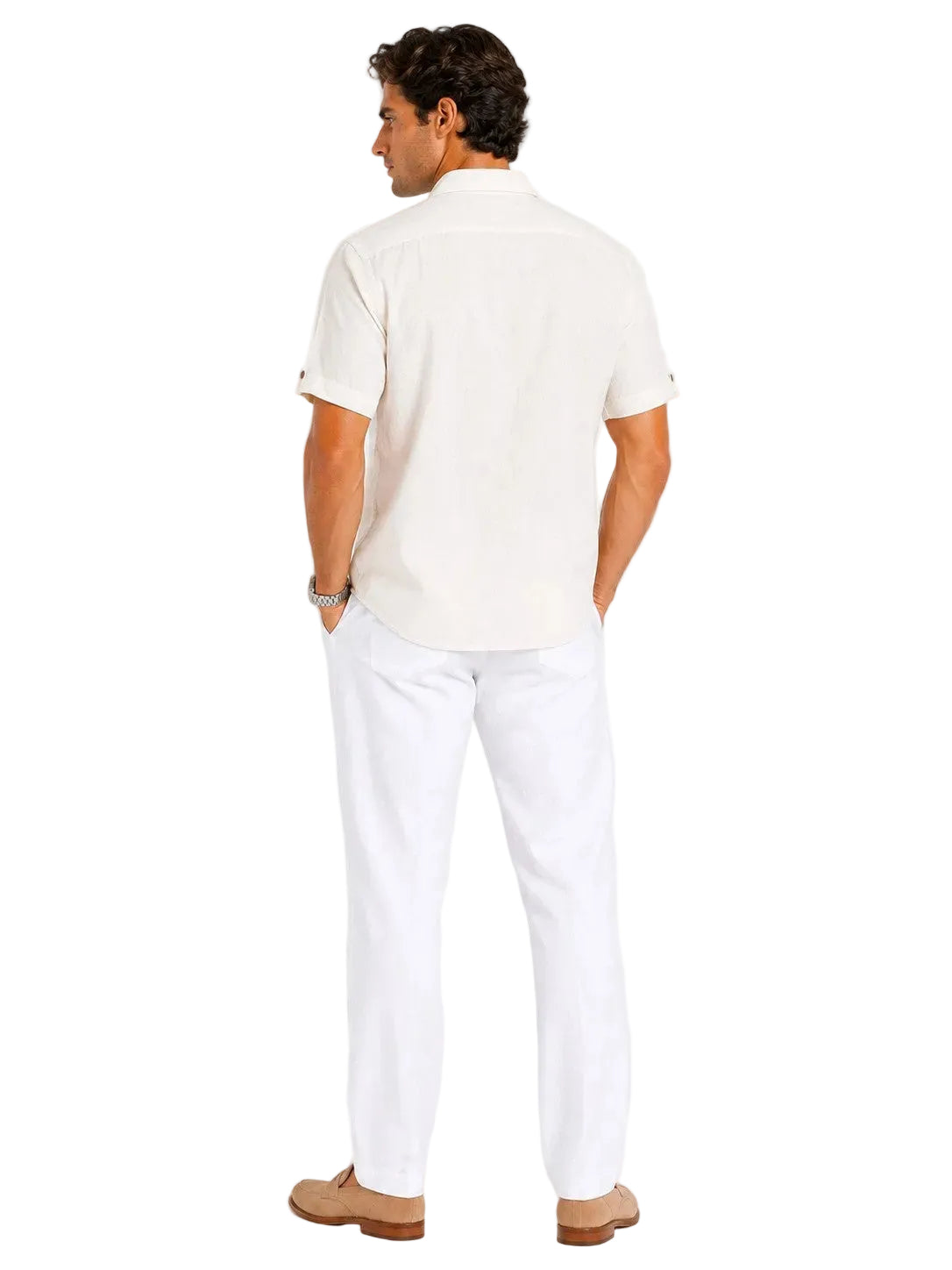 BOHIO Coastal Linen Collection Men's Linen Lyocell Embroidered Resort Shirt | 55% Linen 45% Lyocell - MLSP3923