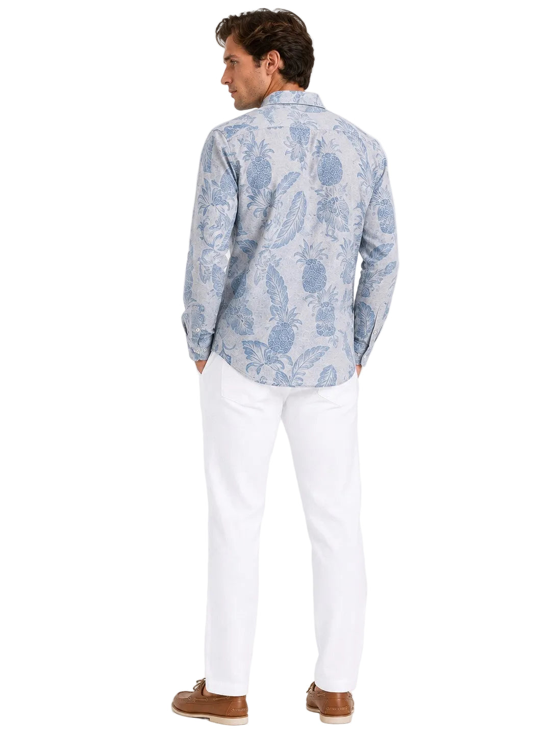 BOHIO Coastal Linen Collection Men's Linen Lyocell Tropical Print Shirt | 55% Linen 45% Lyocell -MLSP3925