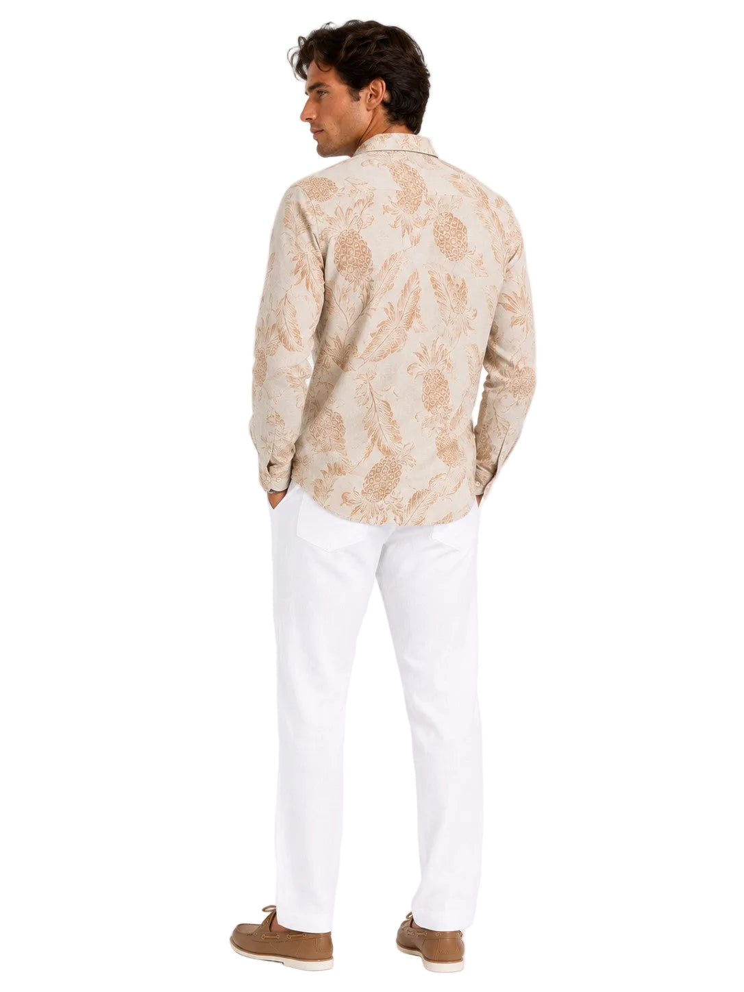 BOHIO Coastal Linen Collection Men's Linen Lyocell Tropical Print Shirt | 55% Linen 45% Lyocell -MLSP3925