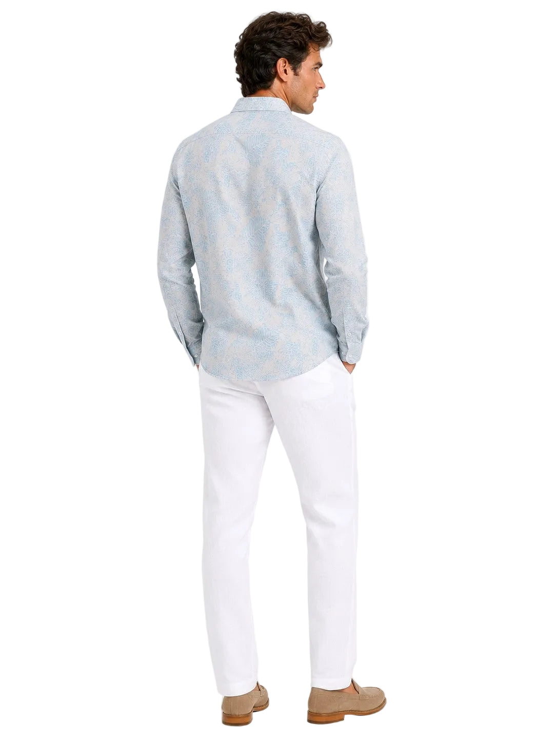 BOHIO Coastal Linen Collection Men's Linen Lyocell Botanical Print Shirt | 55% Linen 45% Lyocell - MLSP3926
