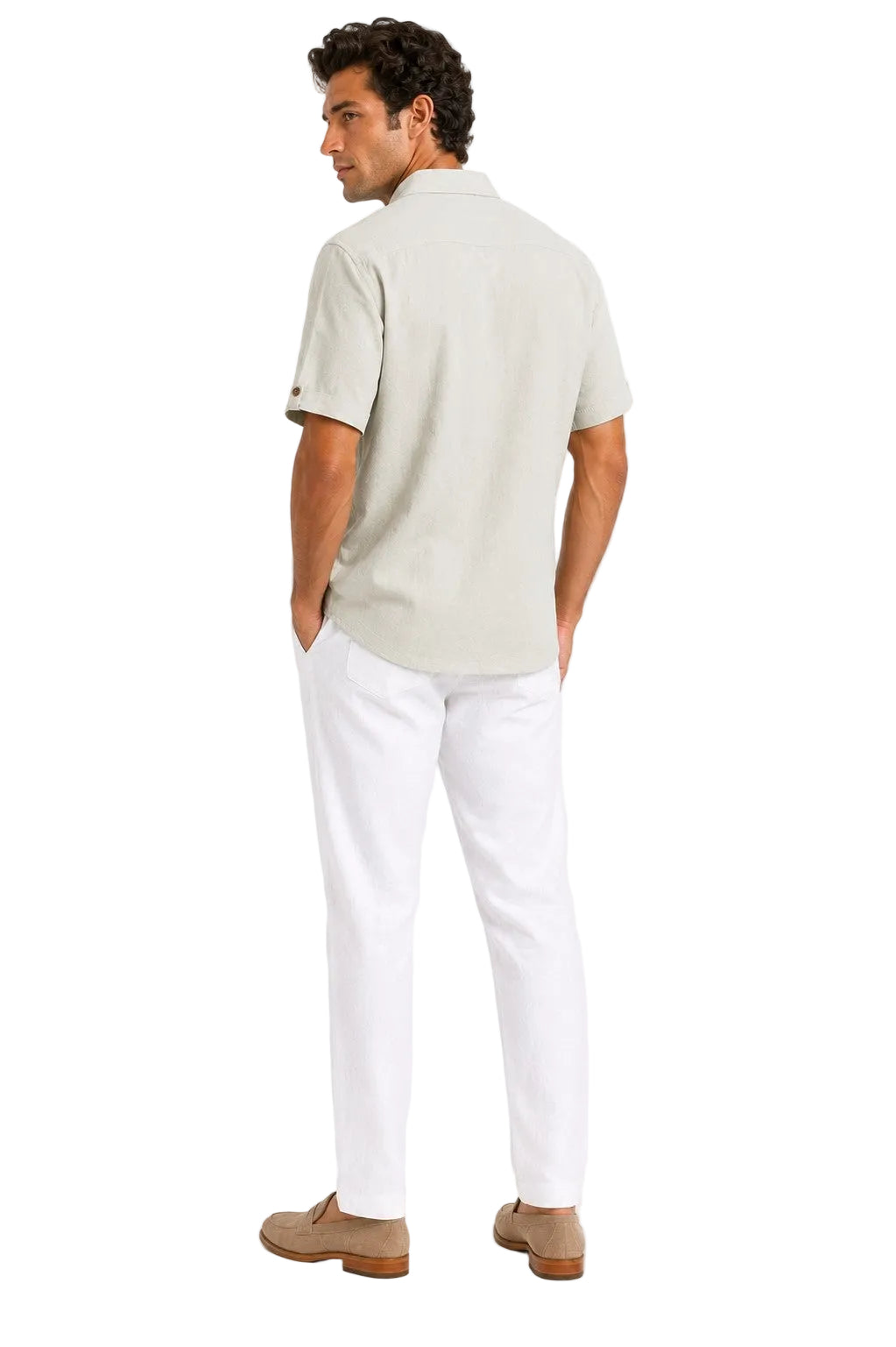 BOHIO Coastal Linen Collection Men's Linen Lyocell Embroidered Tropical Resort Shirt | 55% Linen 45% Lyocell - MLSP3927