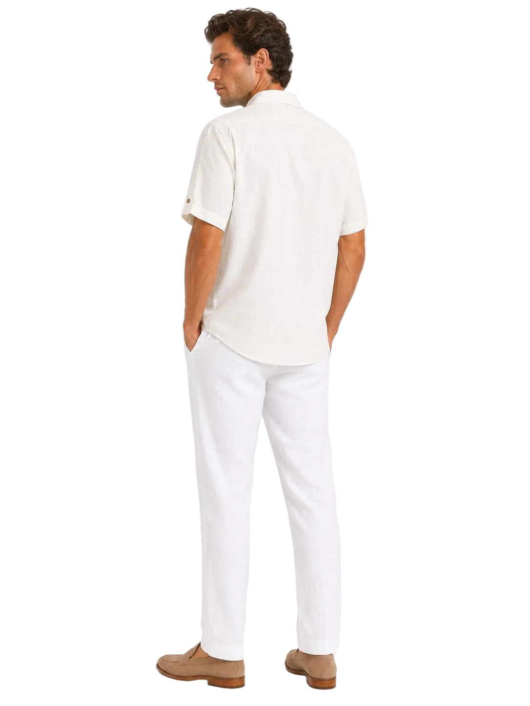 BOHIO Coastal Linen Collection Men's Linen Lyocell Embroidered Tropical Resort Shirt | 55% Linen 45% Lyocell - MLSP3927