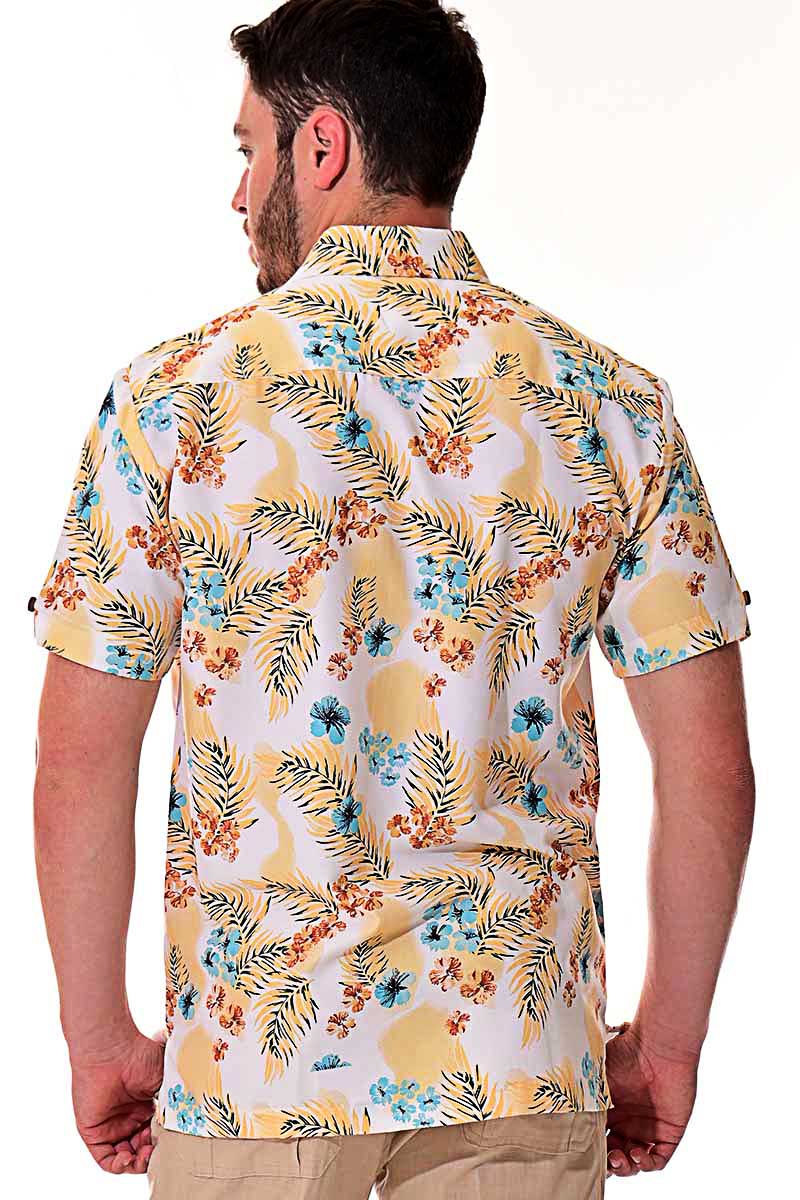 Bohio Men's Rayon Short Sleeve Button Down Tropical Print Shirt - MRS100 - Casual Tropical Wear
