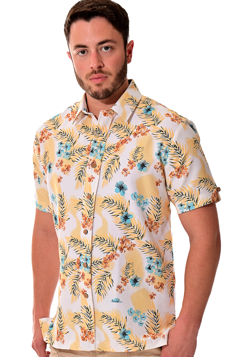 Bohio Men's Rayon Short Sleeve Button Down Tropical Print Shirt - MRS100 - Casual Tropical Wear
