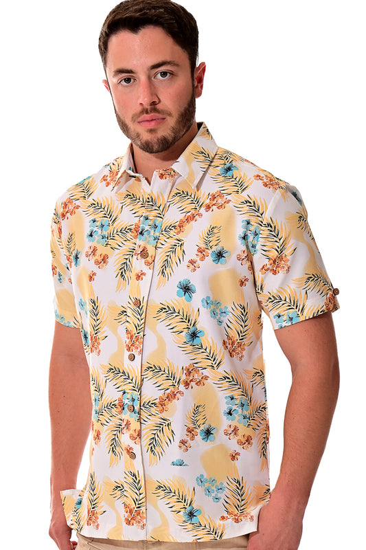 Bohio Men's Rayon Short Sleeve Button Down Tropical Print Shirt - MRS100 - Casual Tropical Wear