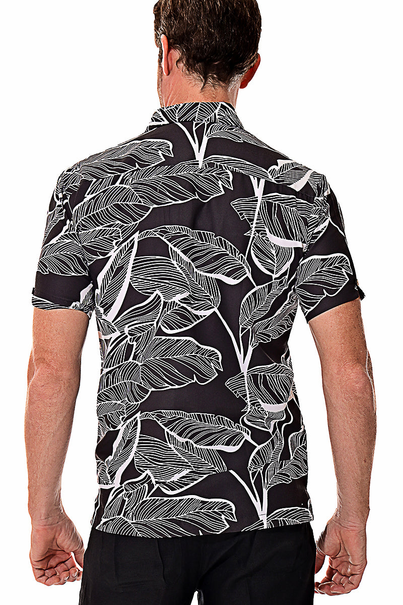 Bohio Men's Rayon Short Sleeve Button Down Tropical Hibiscus Print Shirt - MRS101 - Casual Tropical Wear