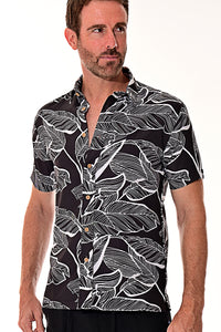 Bohio Men's Rayon Short Sleeve Button Down Tropical Hibiscus Print Shirt - MRS101