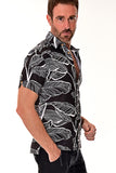 Bohio Men's Rayon Short Sleeve Button Down Tropical Hibiscus Print Shirt - MRS101