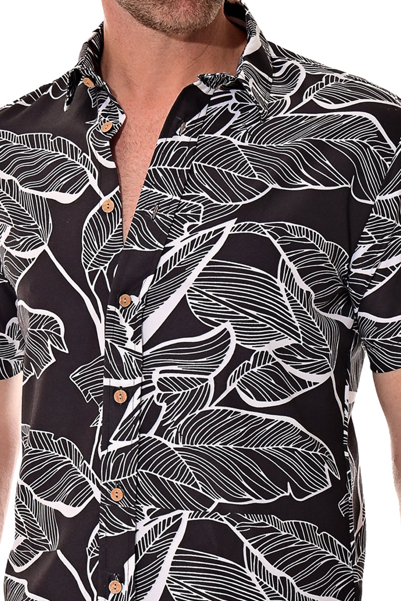 Bohio Men's Rayon Short Sleeve Button Down Tropical Hibiscus Print Shirt - MRS101 - Casual Tropical Wear